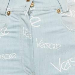 Pre Owned Versace Jeans Blue Logo Print Denim Skinny Jeans S Waist 24"