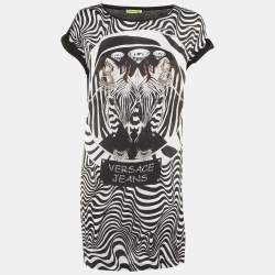 Pre Owned Versace Jeans Black /White Printed Jersey Mini Dress M