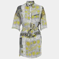 Pre Owned Versace Jeans Grey Printed Crepe Tunic Top M