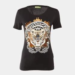 Pre Owned Versace Jeans Black Tiger Print Fabric Blend Top