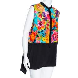 Pre Owned Versace Jeans Multicolor Floral Printed Crepe Sleeveless Shirt XL