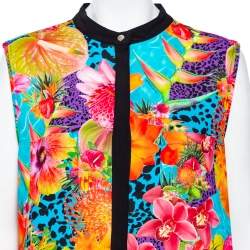 Pre Owned Versace Jeans Multicolor Floral Printed Crepe Sleeveless Shirt XL