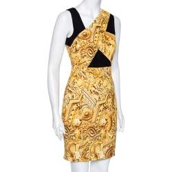 Versace Jeans Gold Printed Crepe Sleeveless Mini Dress S