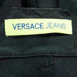 Pre Owned Versace Jeans Black Geometric Patterned Satin Jeans XXL Waist 36"