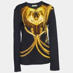 Versace Jeans Black & Gold Chain Link Print Long Sleeve T-Shirt S