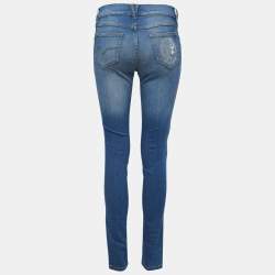 Pre Owned Versace Jeans Blue Washed Denim Skinny Jeans S Waist 28"