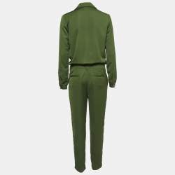 Pre Owned Versace Jeans Green Crepe Long Sleeve Jumpsuit S