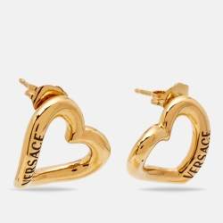 Pre Owned Versace Heart Enamel Gold Tone Earrings