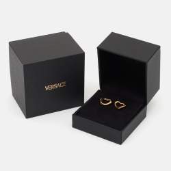 Pre Owned Versace Heart Enamel Gold Tone Earrings