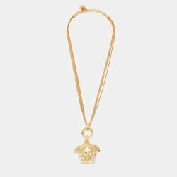 مملوكة مسبقًا Versace Medusa Gold Tone Triple Chain Pendant Necklace