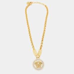 Versace La Medusa Greca  Crystal  Gold Tone Chain Necklace