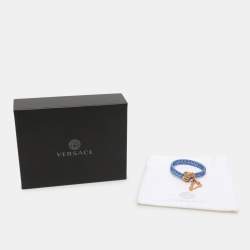 Pre Owned Versace Blue Braided Leather Medusa Bracelet