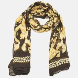 Pre Owned Versace Black/Yellow Barocco Print Modal Voile Scarf