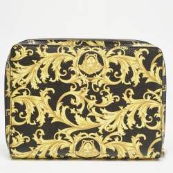 Versace Black/Yellow Leather Baroque Printed Zip Around iPad Case
