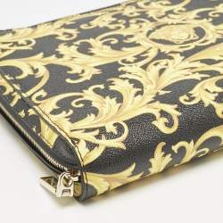 Versace Black/Yellow Leather Baroque Printed Zip Around iPad Case