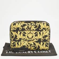 Versace Black/Yellow Leather Baroque Printed Zip Around iPad Case