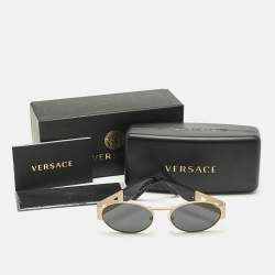 Pre Owned Versace Black/Gold Tone MOD 2264 Medusa Oval Sunglasses