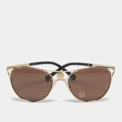 Pre Owned Versace Black/Gold Tone MOD 2237 Medusa Aviator Sunglasses