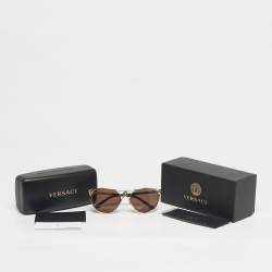 Pre Owned Versace Black/Gold Tone MOD 2237 Medusa Aviator Sunglasses