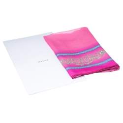 Pre Owned Versace Pink Baroque Print Silk Scarf