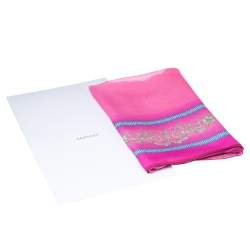 Pre Owned Versace Pink Baroque Print Silk Scarf