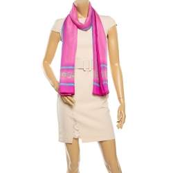 Pre Owned Versace Pink Baroque Print Silk Scarf