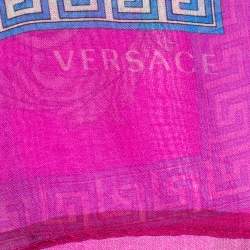Pre Owned Versace Pink Baroque Print Silk Scarf
