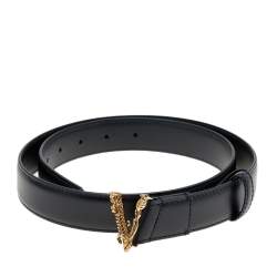 مملوكة مسبقًا Versace Black Leather Virtus Waist Belt 85CM