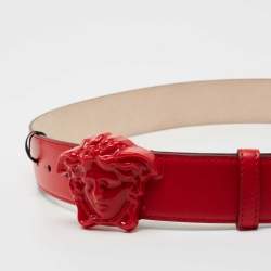 Versace Red Leather Medusa Buckle Belt 85CM