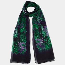 Versace Black & Purple Floral Print Silk Stole