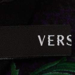 Pre Owned Versace Black & Purple Floral Print Silk Stole