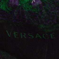 Pre Owned Versace Black & Purple Floral Print Silk Stole