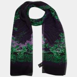Pre Owned Versace Black & Purple Floral Print Silk Stole
