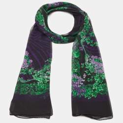 Pre Owned Versace Black/Purple Floral Print Silk Stole