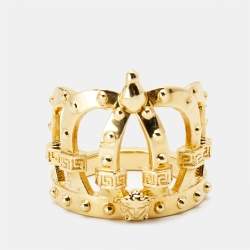 Pre Owned Versace Crown Medusa Gold Tone Ring Size 52