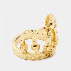 Pre Owned Versace Crown Medusa Gold Tone Ring Size 52