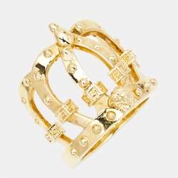 Pre Owned Versace Crown Medusa Gold Tone Ring Size 52