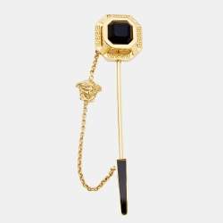 Versace Medusa Crystal Enamel Gold Tone Pin Brooch