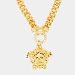 Pre Owned Versace Medusa Crystal Gold Tone Necklace