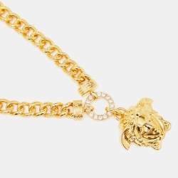 Pre Owned Versace Medusa Crystal Gold Tone Necklace