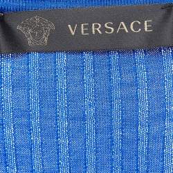Versace Blue Rib Knit Wool Full Sleeves Button Detail Sweater M