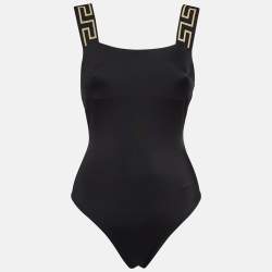 Versace Black Jersey and Chiffon Swimsuit With Cover-Up Skirt S/M