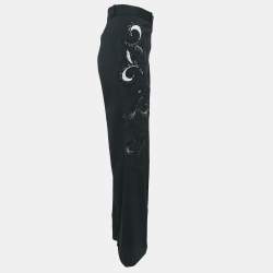 Versace Black Cut-Out Embellished Wool Trousers L