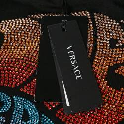 Pre Owned Versace Black Jersey Rhinestone Detail T-Shirt L