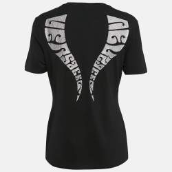 Pre Owned Versace Black Jersey Rhinestone Detail T-Shirt L