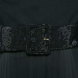 Versace Black Crepe and Silk Rhinestone Belted Maxi Dress S