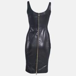 Versace Black Leather and Jersey Zip-Up Bodycon Mini Dress XS