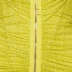 Versace Yellow Embellished Tulle and Jersey Ruche Mini Dress M