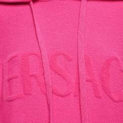 Versace Pink Logo Embossed Wool Knit Hooded Sweater M