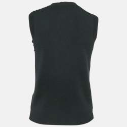 مملوكة مسبقًا Versace Black Logo Embroidered Virgin Wool Sleeveless Top S